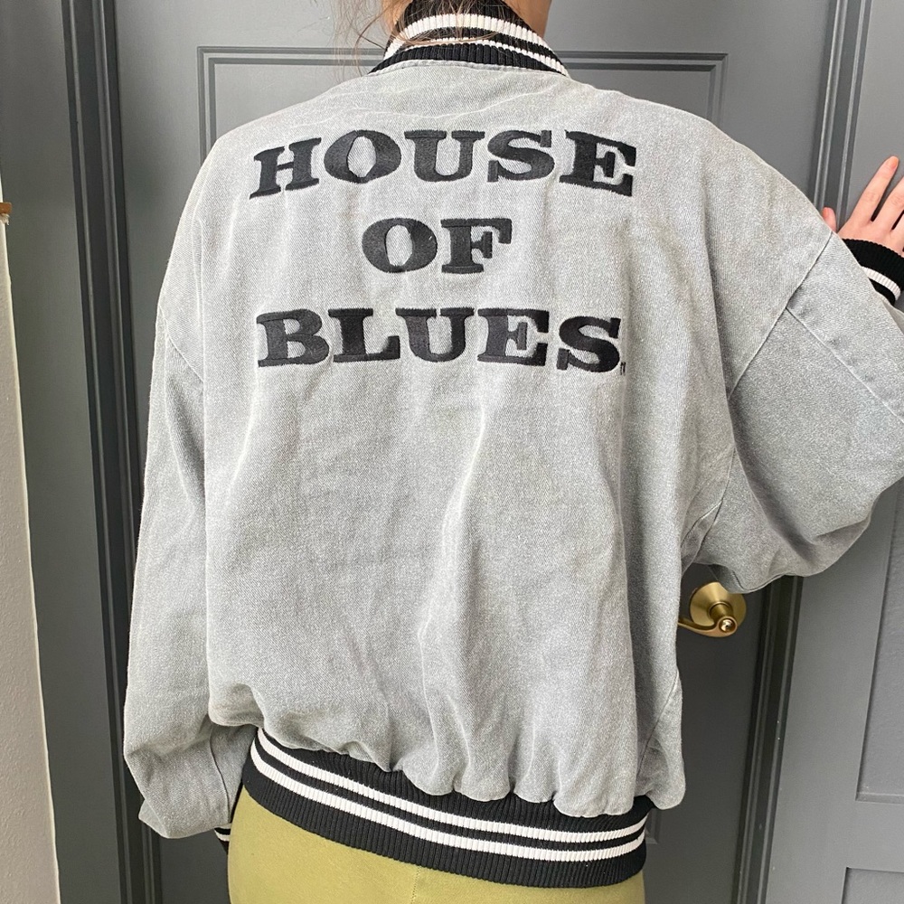 Vintage 80’s House of Blues Grey, Black & White Varsity Jacket | Large